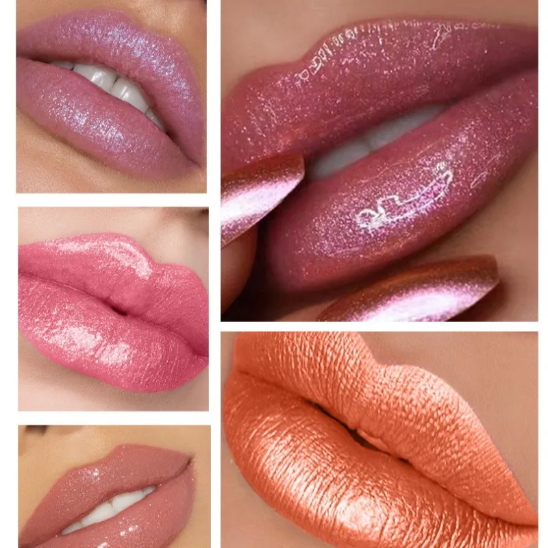 6 ألوان الذهب أنبوب أحمر الشفاه ماتي لامع أحمر الشفاه مقاوم للماء غير تتلاشى لامع اللؤلؤ تألق الأحمر ملمع الشفاه ماكياج