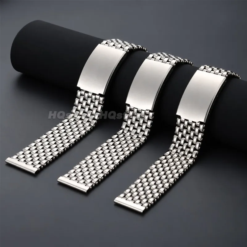 7-Bead Stainless Steel Watch Band 20mm 22mm 24mm Rivet Structure Metal Strap Folding Buckle Removable Links Adjustable Bracelet