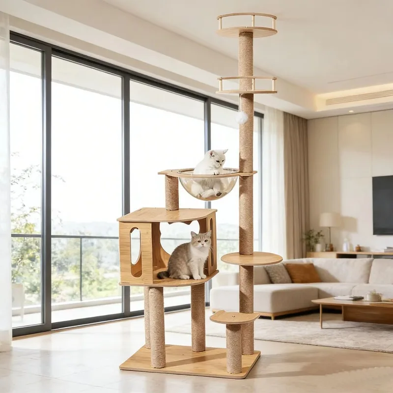 cross-border-cat-climbing-frame-cat-tree-large-wooden-frame-house-scratching-post-no-space-occupying-space-capsule-shelf-stock