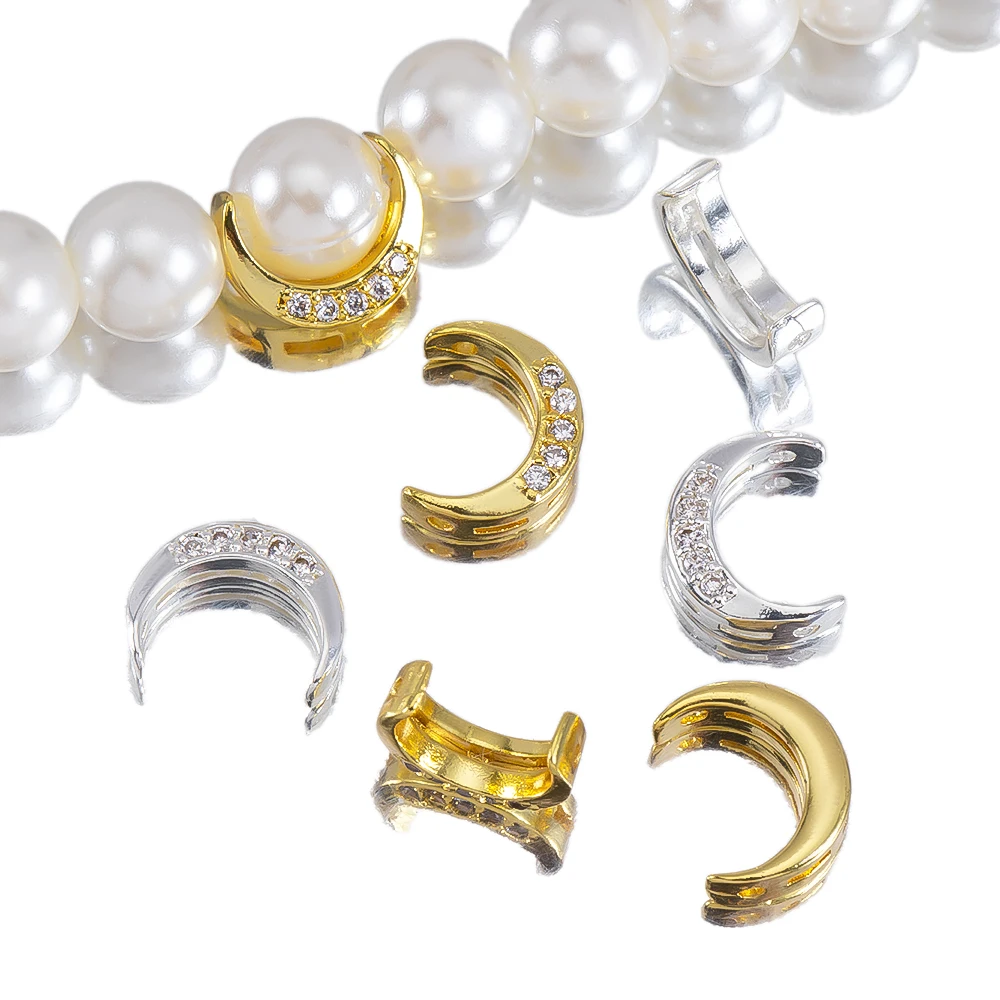 

﻿2/4/6pcs Trendy 18K Gold Color Plated Inlaid Zircon Half Round Frame Beads Spacer Connectors For DIY Necklace Jewelry Making