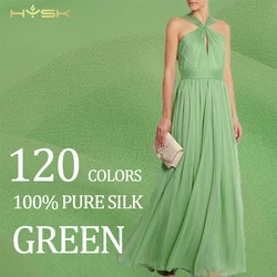 HYSK 100% pure silk chiffon fabric emerald green olive 120 multicolor real raw silk gerogette price per meter french for dress