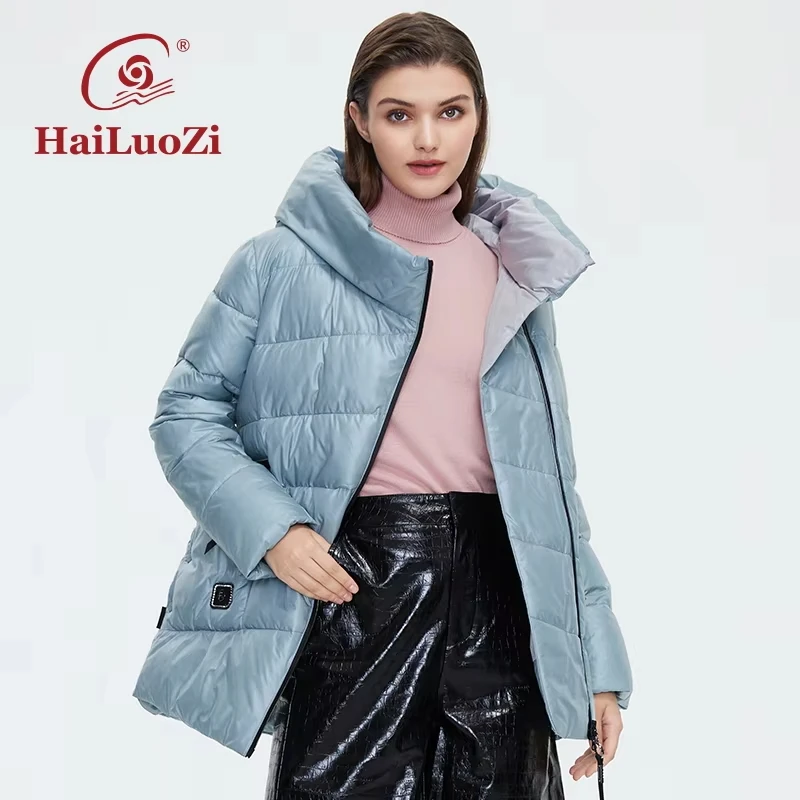 HaiLuoZi 2022 New Winter Jacket Women\'s Down Coat Female Quality Hooded Casual Short High Collar Thickened Fashion Parkas 6076