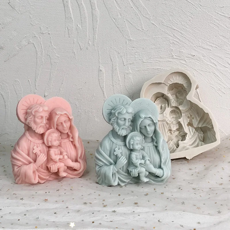 DIY Jesus Maria Statue Candle Mold Cross Jesus Sculpture Resin Gypsum Silicone Molds Home Luxury Decoration Gift Wax Mold