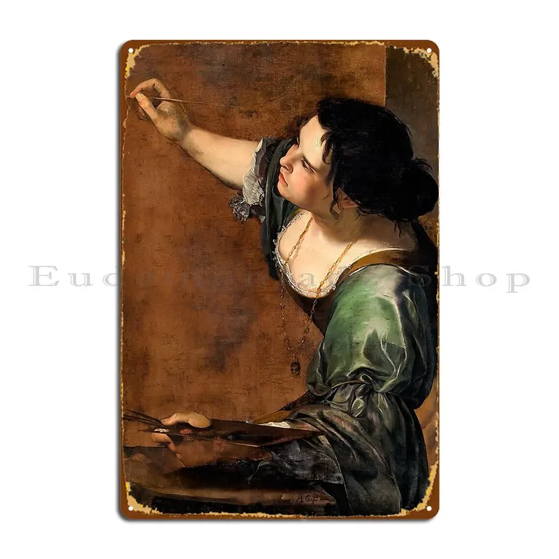 Self Portrait As The Allegory Of Painting Artemisia Gentileschi Art Prints Metal Plaque Wall Decor Iron Home Tin Sign Poster