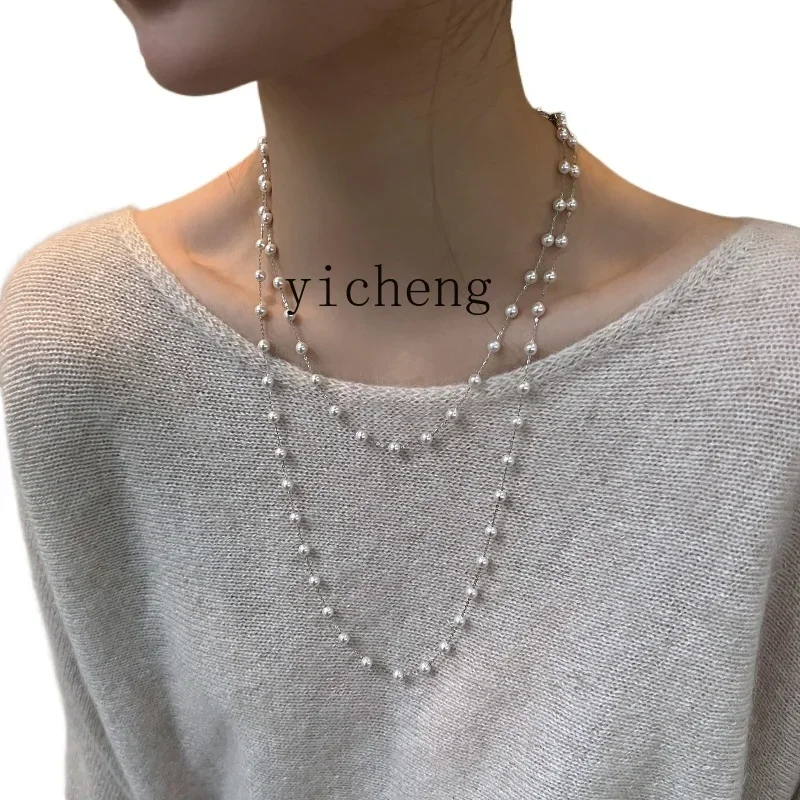 

ZWS. Gypsy High-end Crystal Pearl Necklace Women's Sweater Chain Long Clavicle Chain