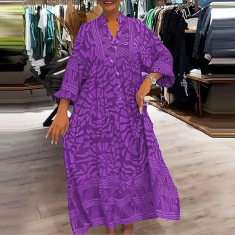 Elegante Frauen V-ausschnitt Blumen Druck Party Kleid Mode Langarm Hohe Taille Kleider Neue Casual Boho Plissee Maxi Kleid Vestidos