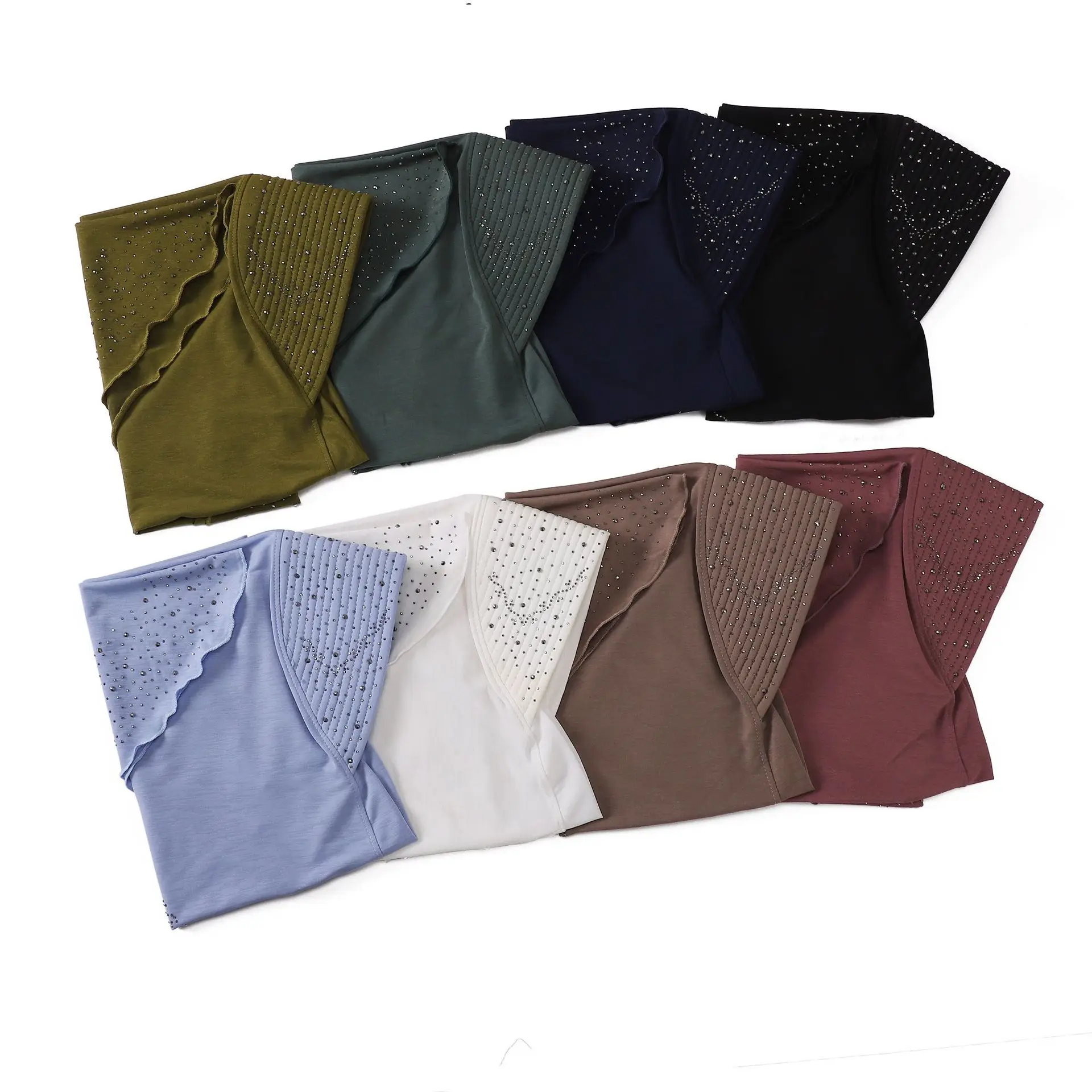 Ramadan Amira Sciarpa Hijab Foulard istantaneo Pronto da indossare Avvolgere la testa Cappello da preghiera Pianura Strass Scialle Niqab Copertura completa