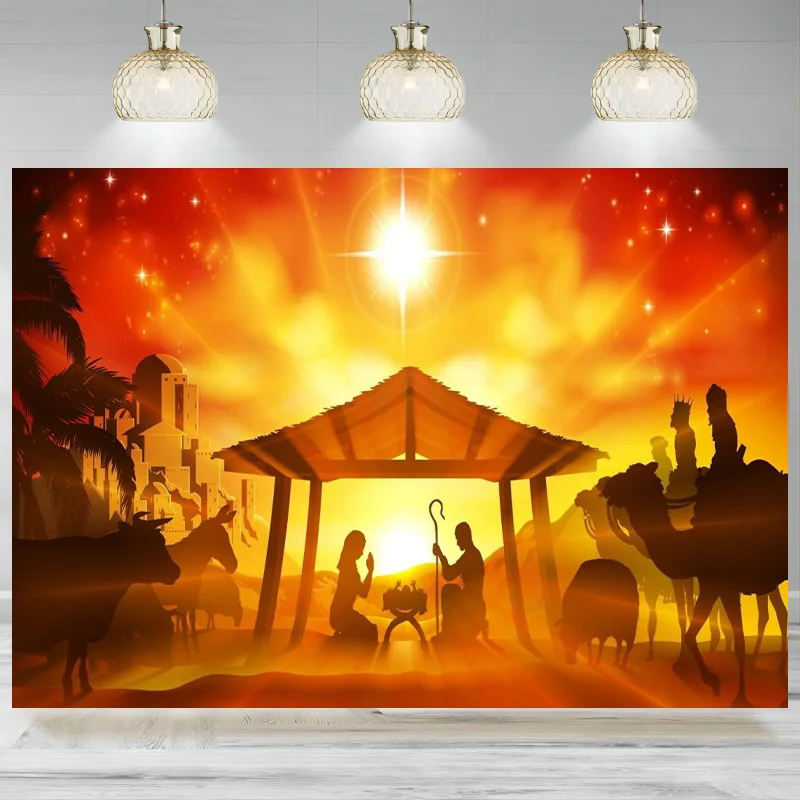 Epiphany Nativity Backdrop Holy Night Stars Manger Birth of Jesus Desert Three Kings Photography Background Christian Banner