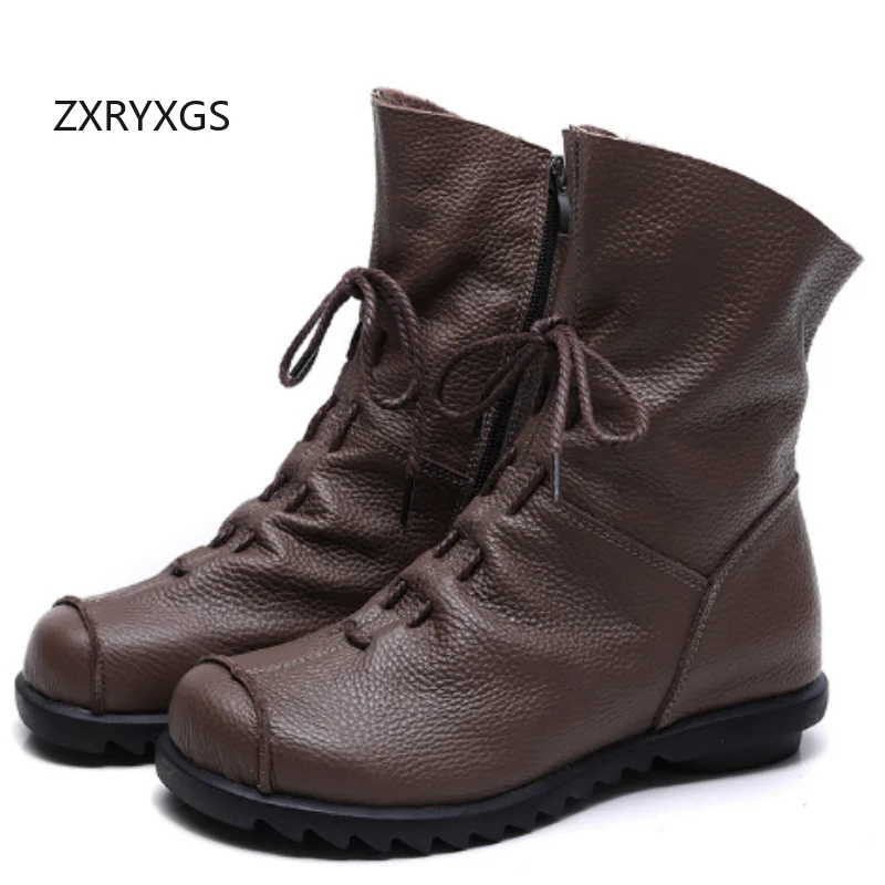 

ZXRYXGS Осенние ботинки из натуральной кожи большого размера, туфли на плоской подошве, нескользящие римские ботинки, 2025 г., женские зимние ботинки, зимняя обувь
