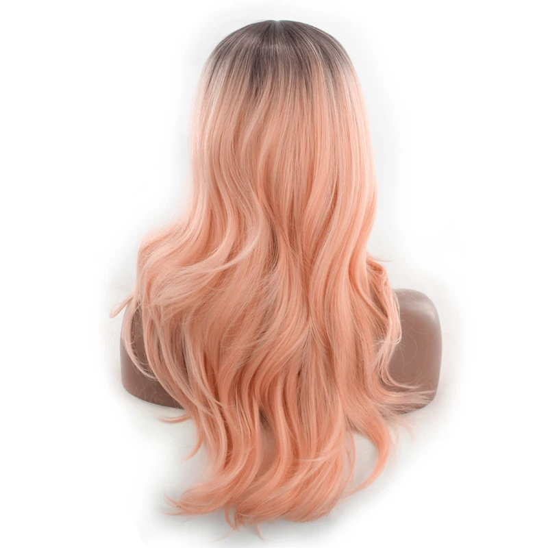New style no-bangs for women, middle-parted long curly hair with lotus pink highlights, synthetic fiber full wig - view 5