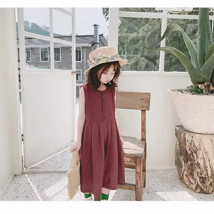 Summer New Girls Jumpsuit Now Available with Button Up Wide Leg Pants and Sleeveless Jumpsuit