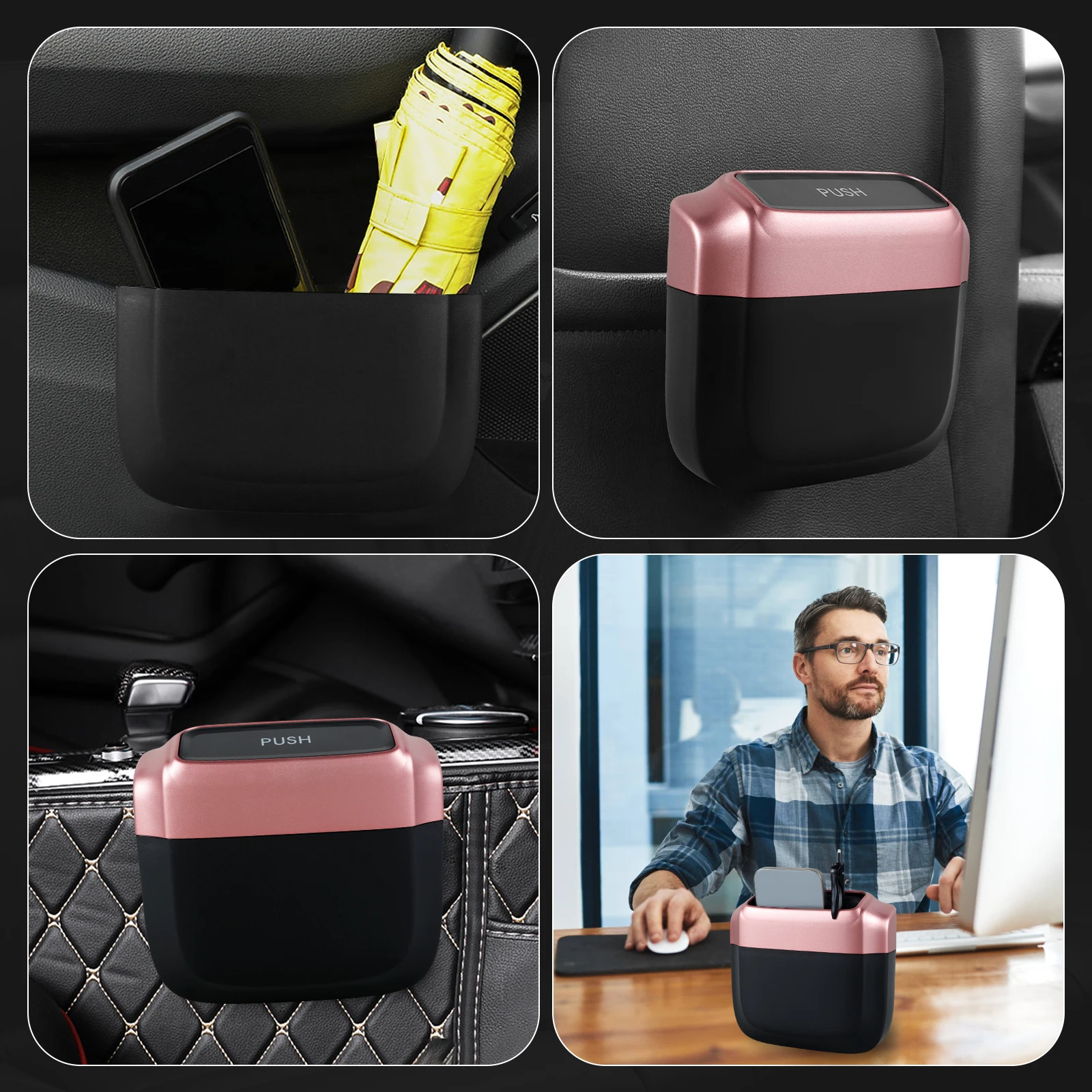 The New Car Trash Bin Hanging Car Trash with Lid Dust Case Storage Box Pressing Trash Bin Auto Interior Accessories Waterproof