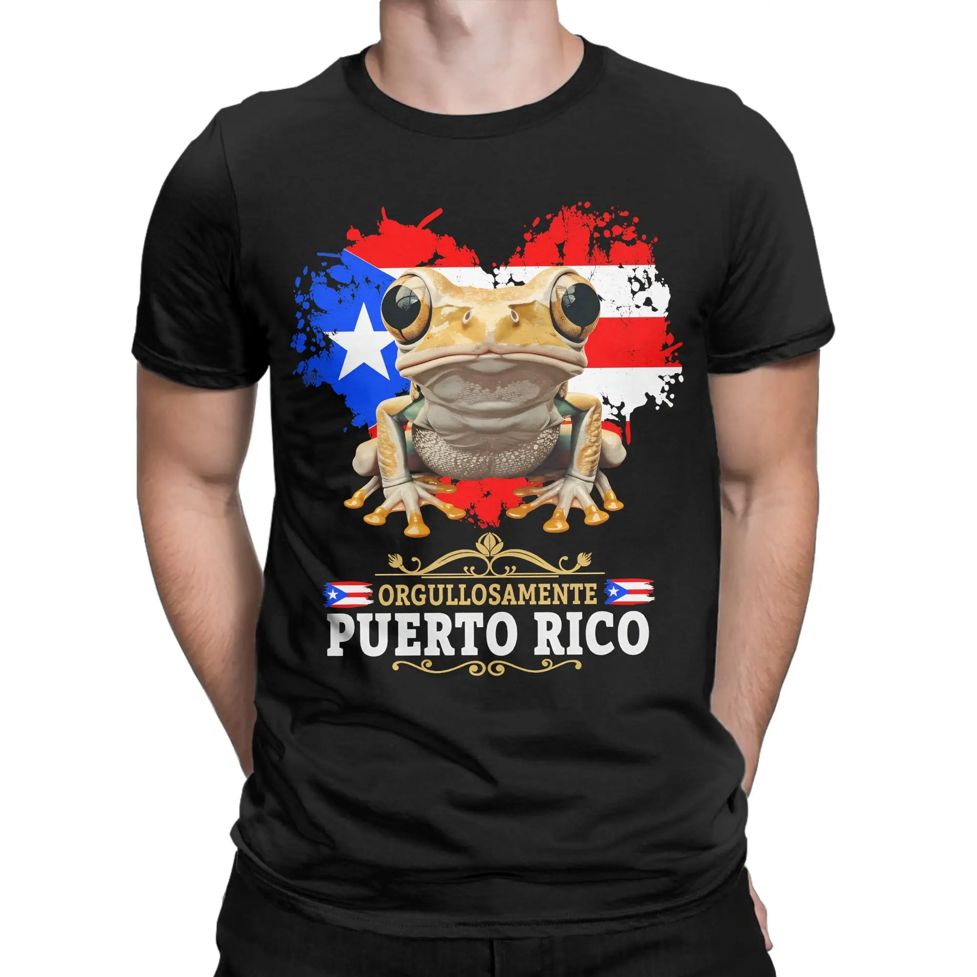 Humor Coqui Frog Puerto Rico Flag Puerto Rican T-Shirt for Men Round Neck 100% Cotton T Shirts  Short Sleeve Tees Adult Clothing