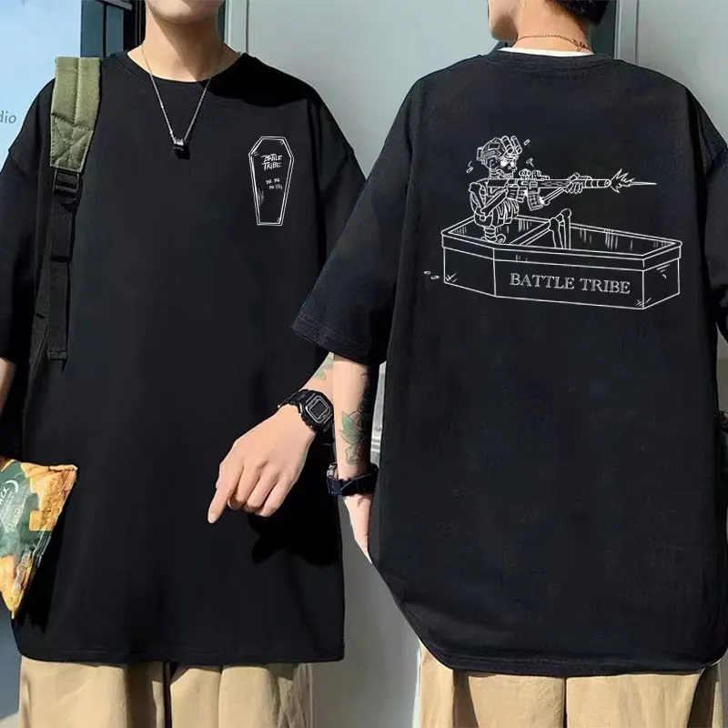 Forward Observations Group Battle Tribe From The Grave Pull Over Graphic T-shirt Men Vintage Skeleton Tshirt Male Oversized Tees