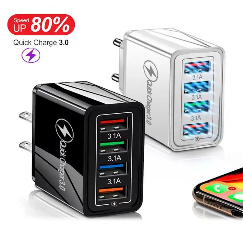 

4-портовое настенное зарядное устройство USB 3,1 А, быстрая зарядка, адаптер для телефона QC 3.0, быстрое зарядное устройство с несколькими USB-портами, универсальное дорожное зарядное устройство для телефона