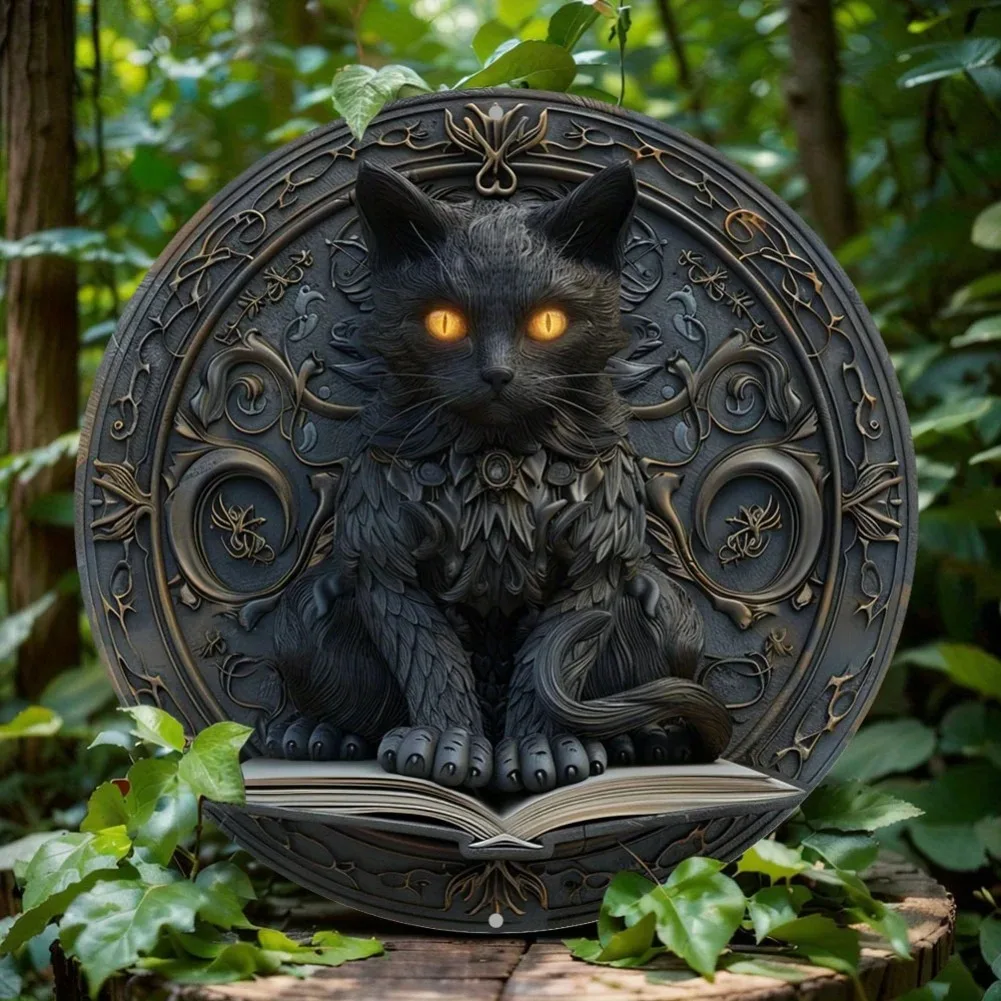 Skurrile mystische Katzenschild – unverwechselbares Design im Vintage-Stil, künstliche geprägte Textur, Wanddekoration, Café, Wohnzimmer, ideales Geschenk