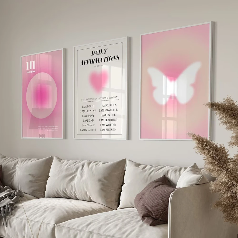 Retro Pink Aura Affirmation Trust Graident Spiritual Angel Numbers Wall Art Canvas Painting Posters For Living Room Home Decor