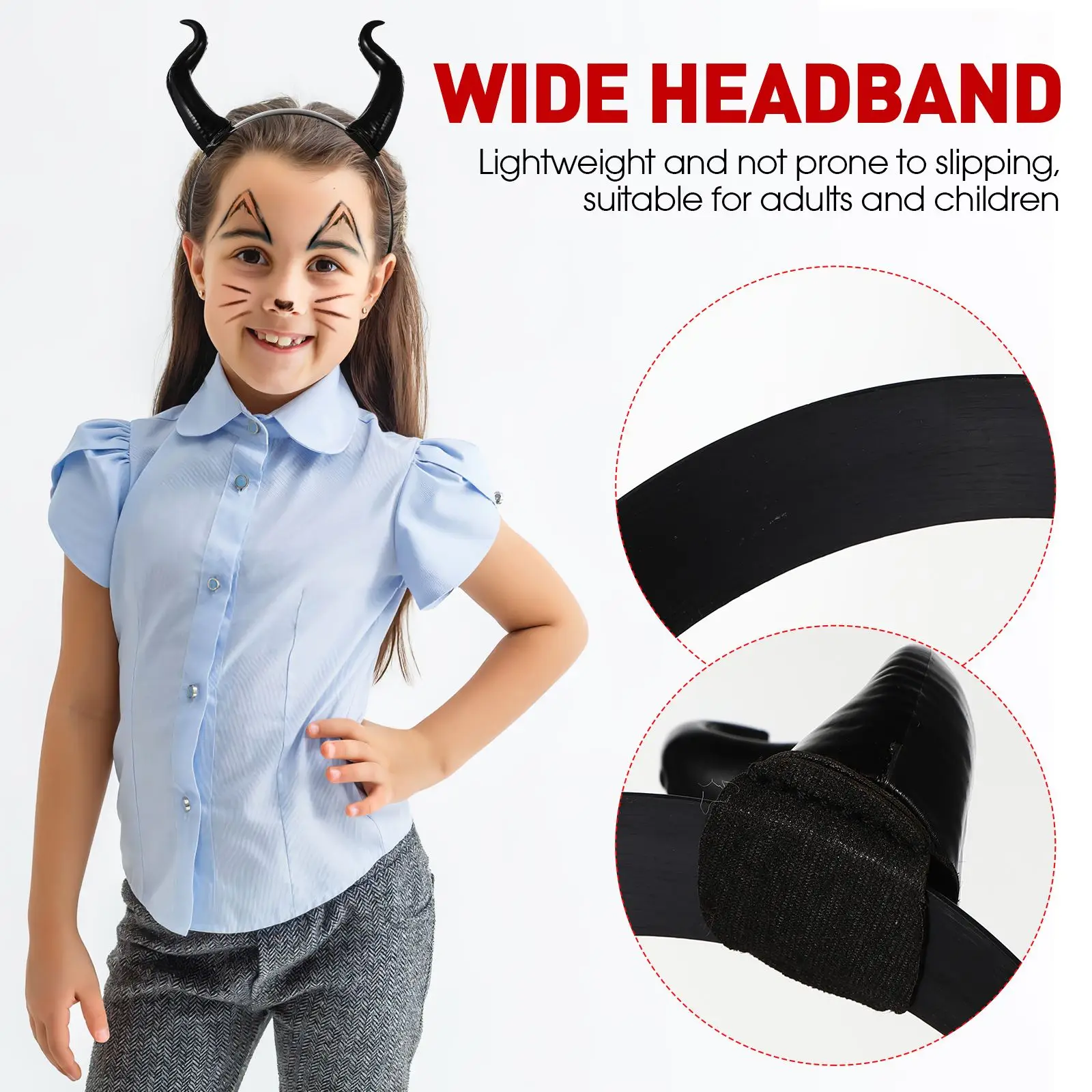 Halloween Witch Black Long Ox Horn Headband Movie Demon Evil Queen Glitter Hair Hoop Gothic Cosplay Costume Headpiece