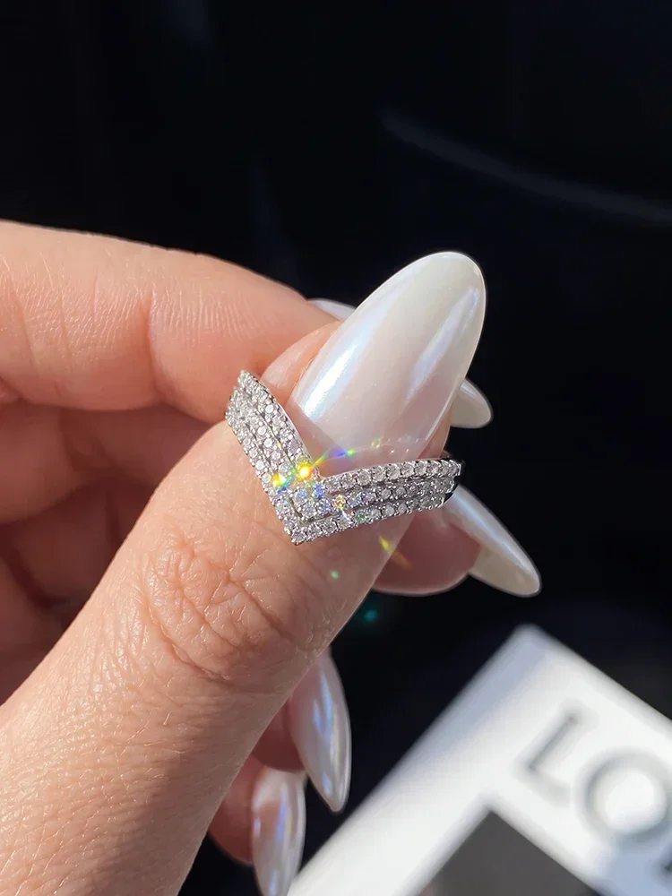 GRA Fashion Echte runde Moissanit-Diamant-V-förmige Ringe für Damen, Alltagskleidung, Jubiläumsfeier, 925er Sterlingsilber, edler Schmuck – Detail 1