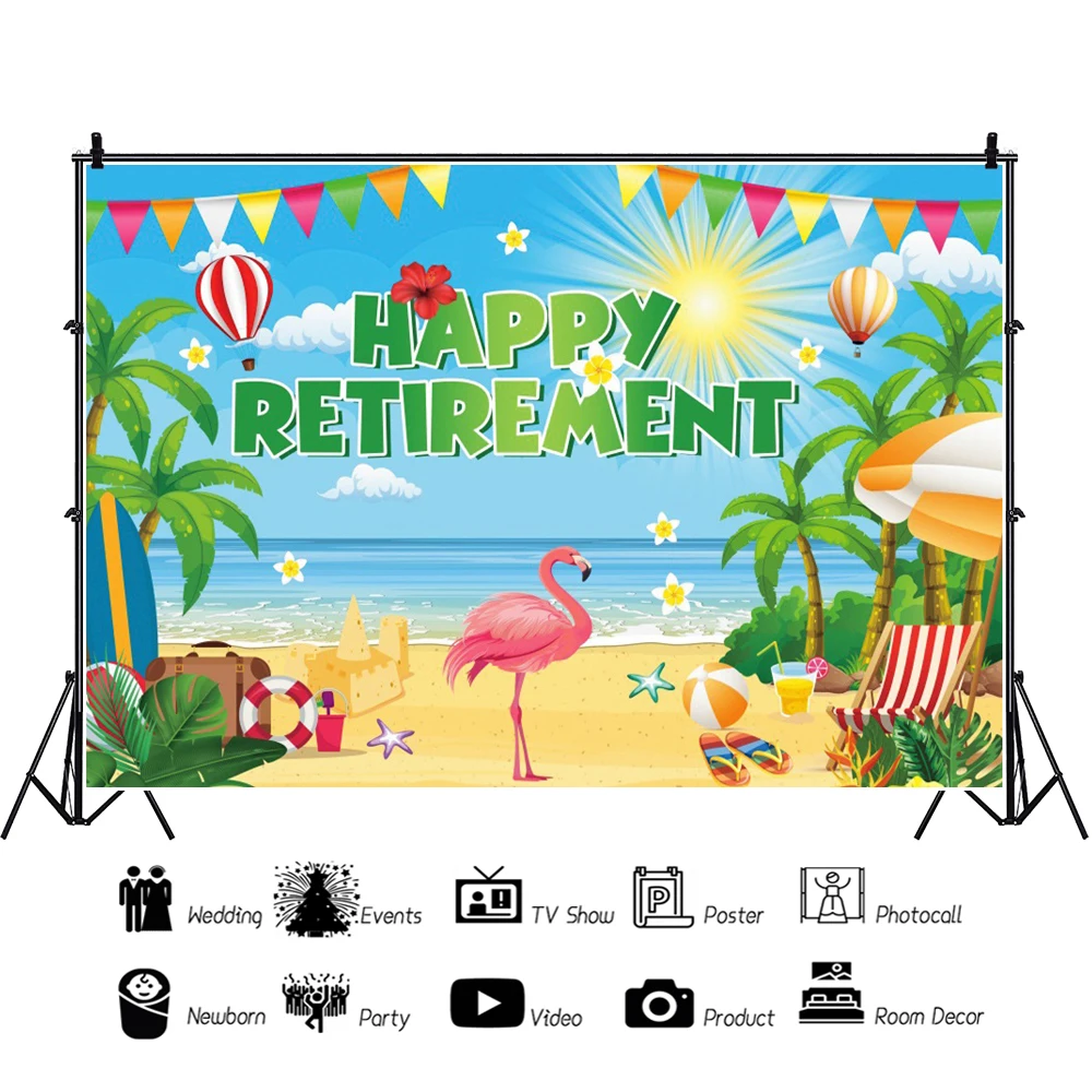 Summer Beach Hawaiian Photography Background Tropical Flowers Aloha Luau Sea Flamingo Happy Retirement Backdrop Photo Studio