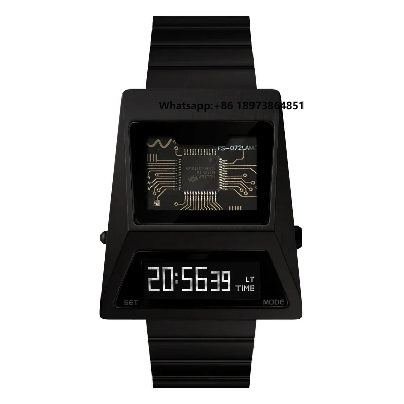 

Men's Unique Retro-Futuristic Punk Style S3000 LED Electronic Watch Digital Cyber Metal Design ODM Supply