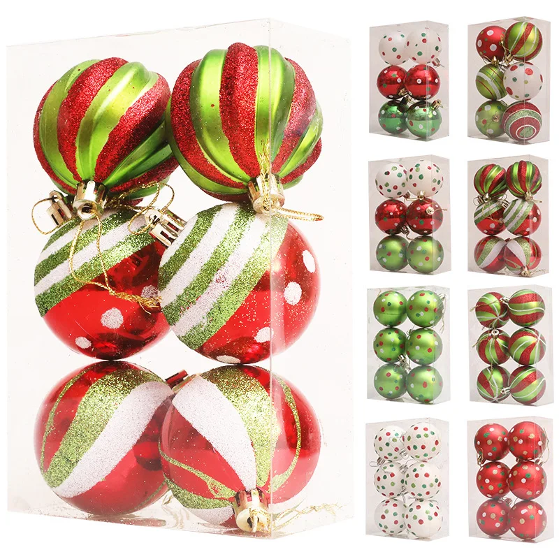 

2025 New 6cm Christmas Ball Red White Green Speckled Ball Christmas Tree Hanging Decoration Hand-painted Christmas Ball Plastic