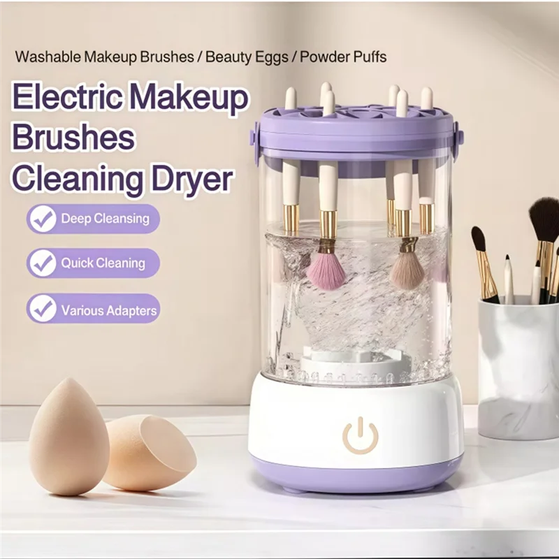 B07B-Portable Electric 3 In 1 Makeup Brush Cleaning Machine Dryer Automatic USB Cosmetic Brush Cleaner Tool