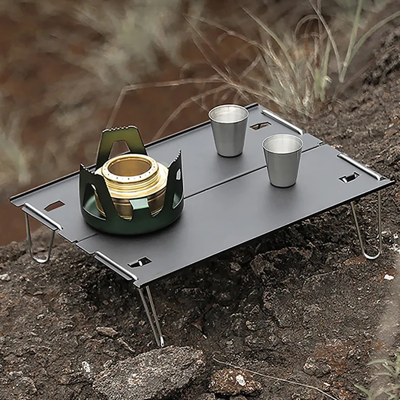 

Ultra-Light Folding Table Camping Aluminum Portable Desk Multifunctional Mini Tea Stand Compact Outdoor Grill Tray with Aluminum
