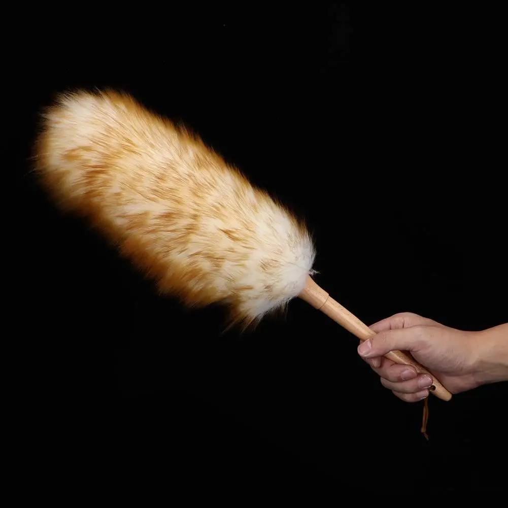 Lambswool Duster Wood Handle Feather Duster with Rope Anti Static Feather Brush for Home Furniture Car Household Cleaning Tools