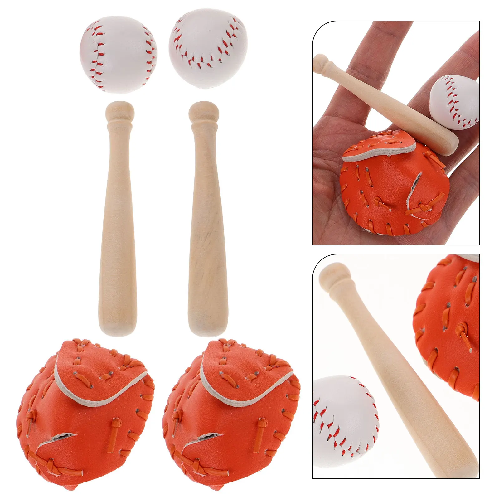 2 set 2 sets honkbal softbal kit miniatuur sport voor mini huisdecoratie fantasiespel accessoires vleermuizen handschoenen poppenhuis diy