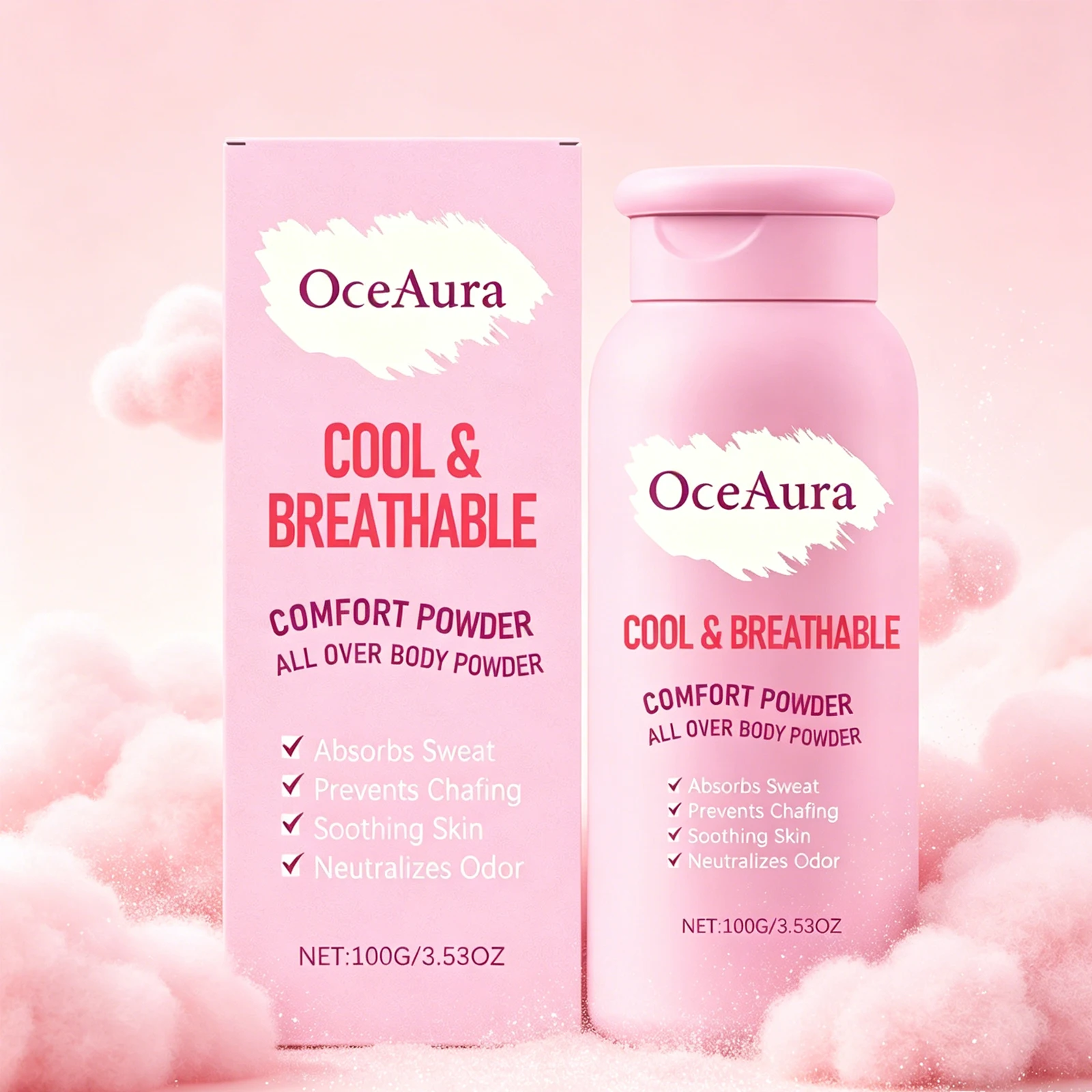 OceAura Polvo de Talco Seco de Gran Capacidad 100g, Fresco, No Pegajoso, Protector de la Piel, Alivio Universal para Piel Seca