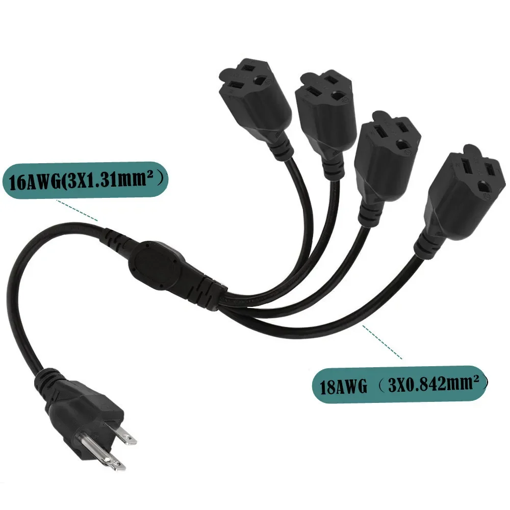 3 Core 1 To 2 3 4 5 Socket Power Cord Split Indoor Outdoor Cable with Socket Power Extension Cable for Computer LED Stage Lights