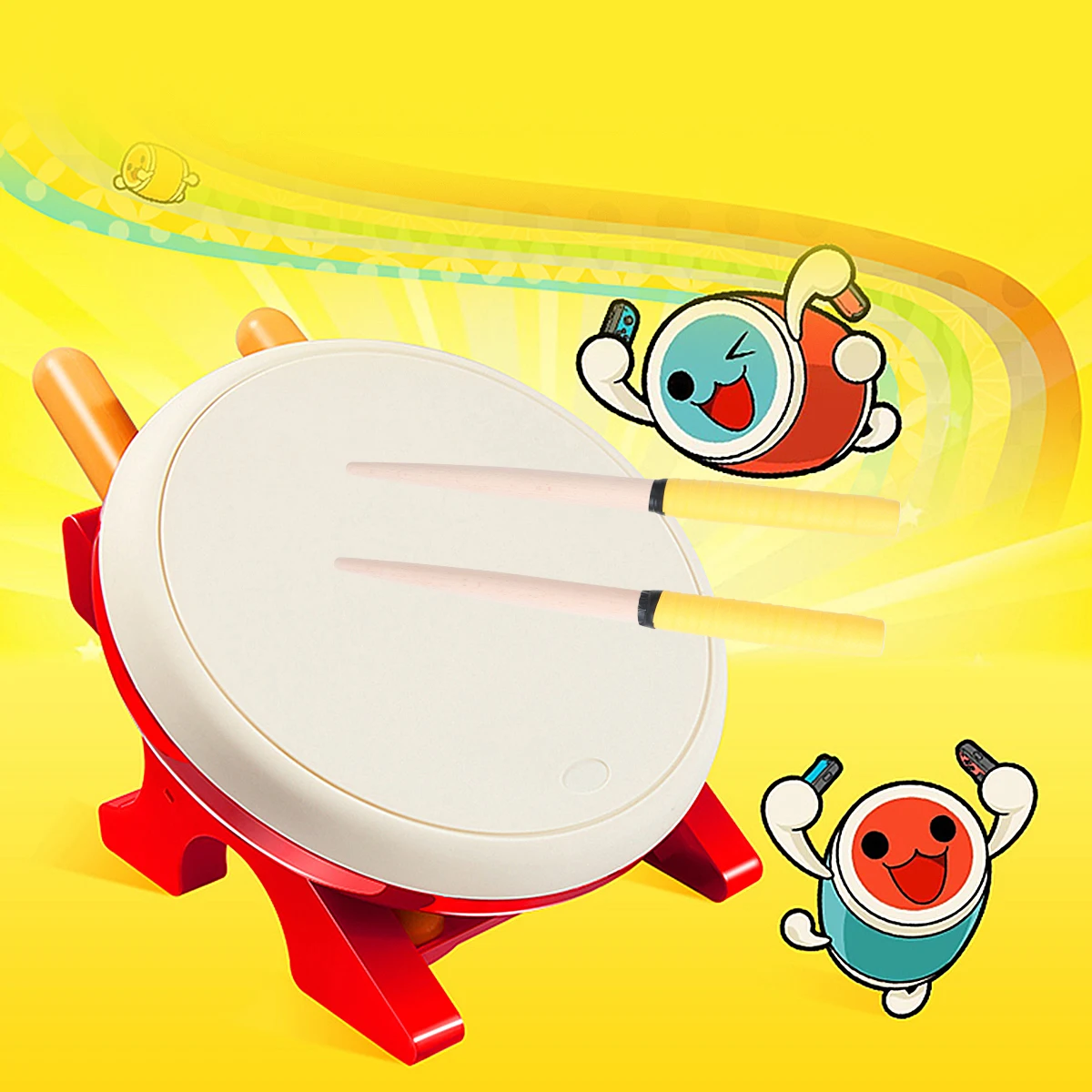 

1 Pair 35X2Cm Taiko Drumsticks Portable Wooden Sticks Lightweight Rubber Handle Percussion Sticks For Drum Yellow Durable