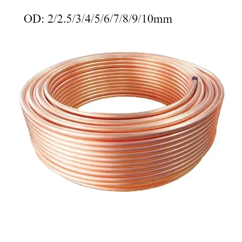 1-5M Soft Coil Copper Tube OD 2/2.5/3/4/5/6/7/8/9/10mm T2 Red Copper Tubing Air Conditioning Refrigeration Capillary Wire Pipe