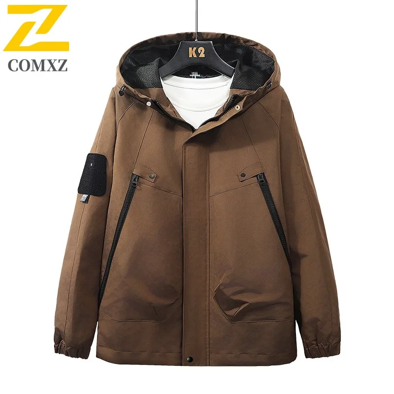 

COMXZ Роскошная мужская куртка, винтажная офисная ветровка с капюшоном, стильные дорожные ветрозащитные осенние куртки для мотоциклистов