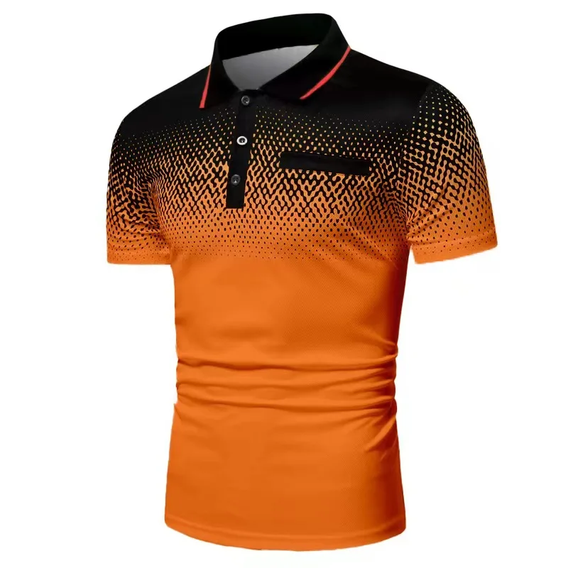 Men Summer Short Sleeve Fashion Gradient Color 3D Digital Print Polo Shirt , Men Casual Breathable Golf Polo Shirt .