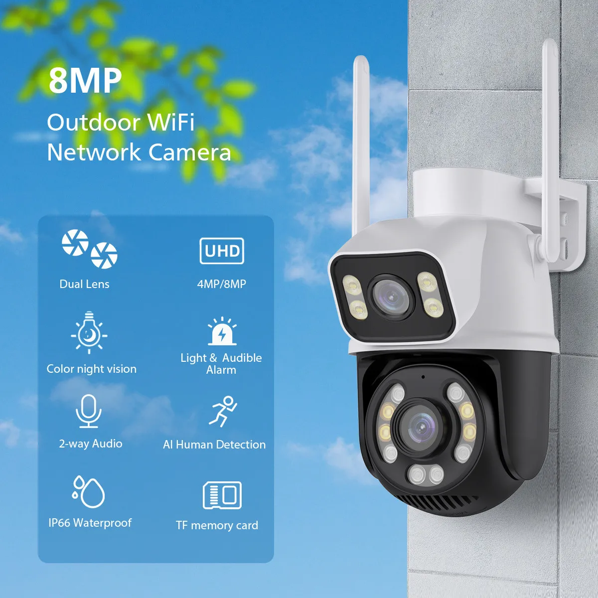 Security-Protection 8MP 4K WIFI Surveillance PTZ Camera Waterproof Outdoor Wireless smart Home Camera Dual Lens ICsee IP CCTV AI