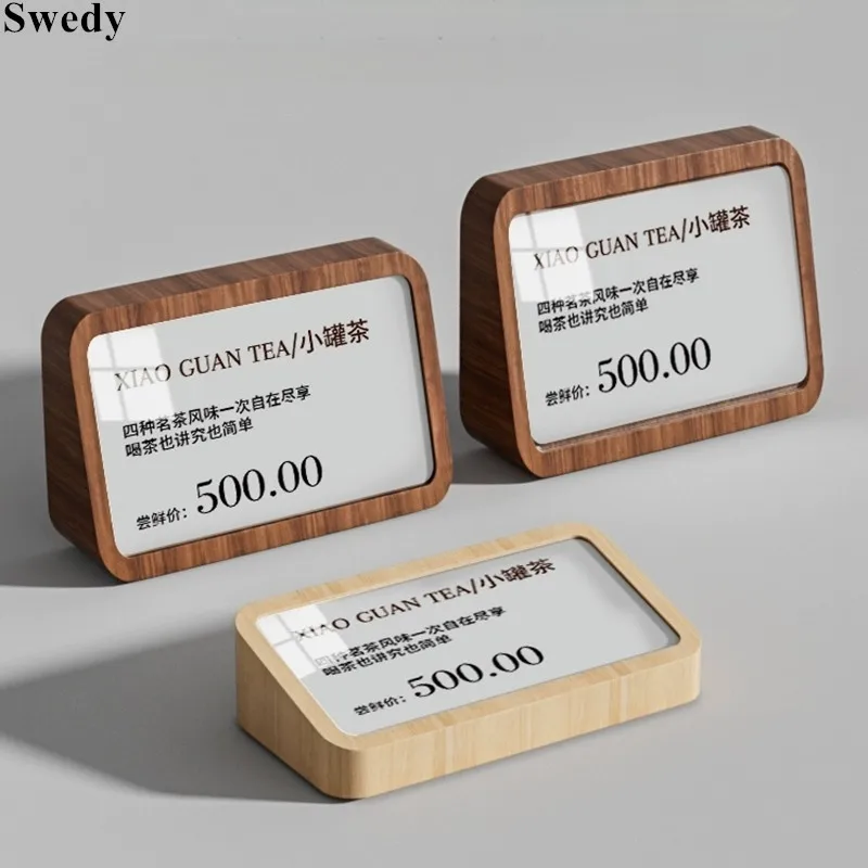 

60x38mm Small Countop Advertising Price Label Holder Display Stand Wood Table Menu Paper Price Tags Sign Holder Stand