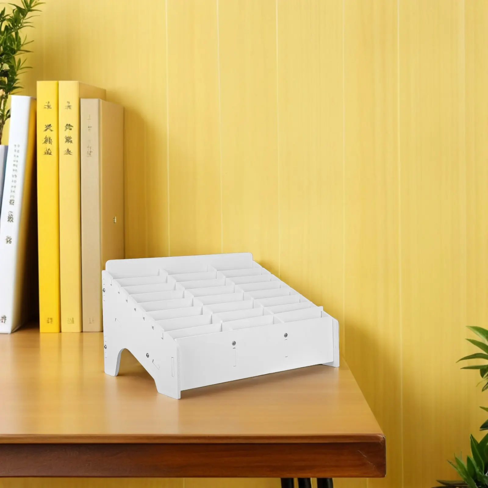 24-Slot Desktop Mobile Phone Storage Box Classroom Phone Organizer Rustic Wood Device Holder for Smartphones Calculators Pens view 4