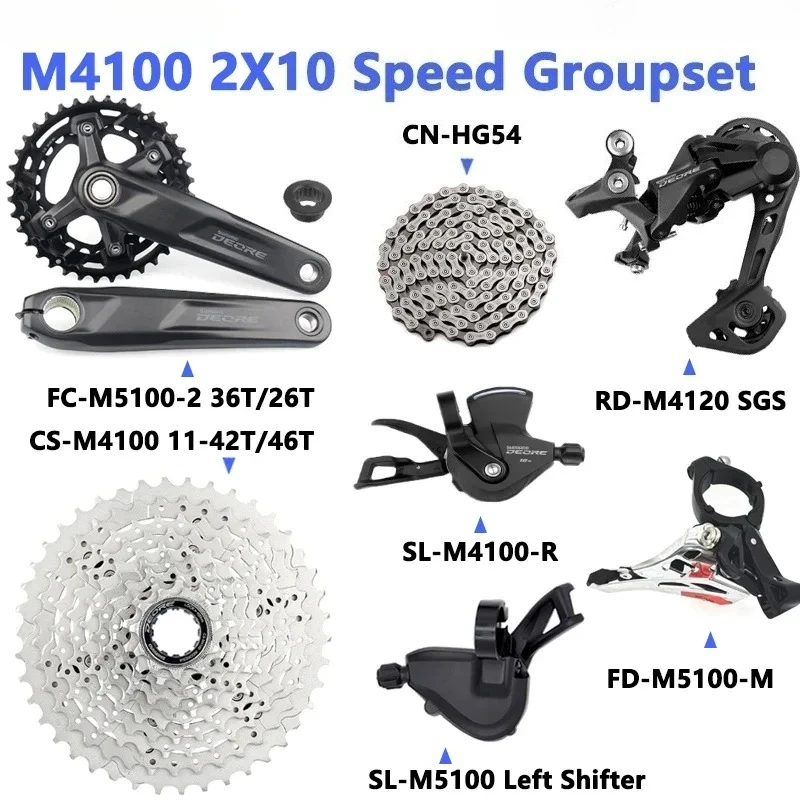 

Deore 2x10 Speed M4100 Groupset 20S Комплект шестерен переключателя передач MTB Наборы шатунов 10 В 170 10S K7 BB52 Деталь для горного велосипеда