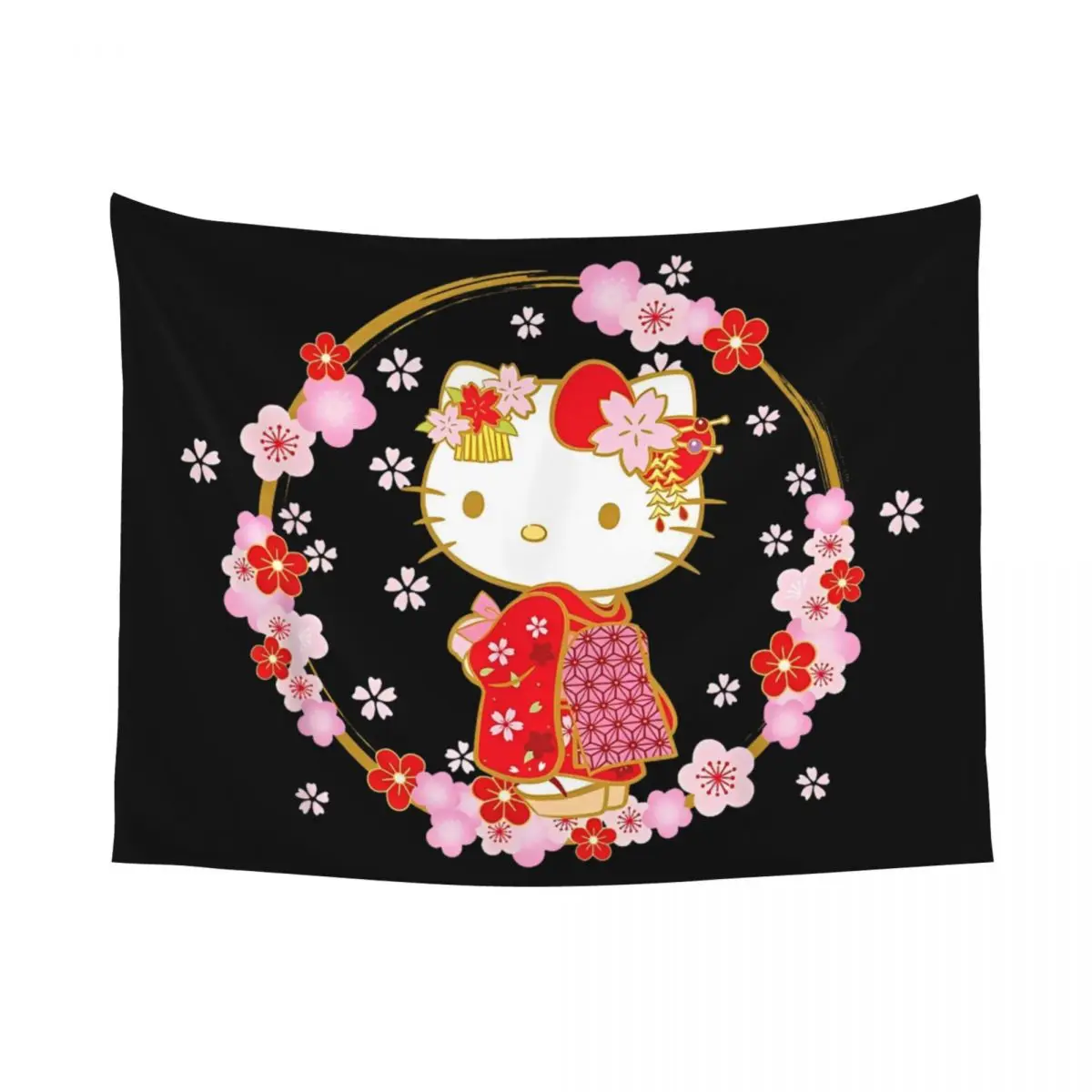 Hello Kitty Sakura Spring Tapestry Hippie Polyester Wall Hanging Wall Decor Curtain Witchcraft Blanket