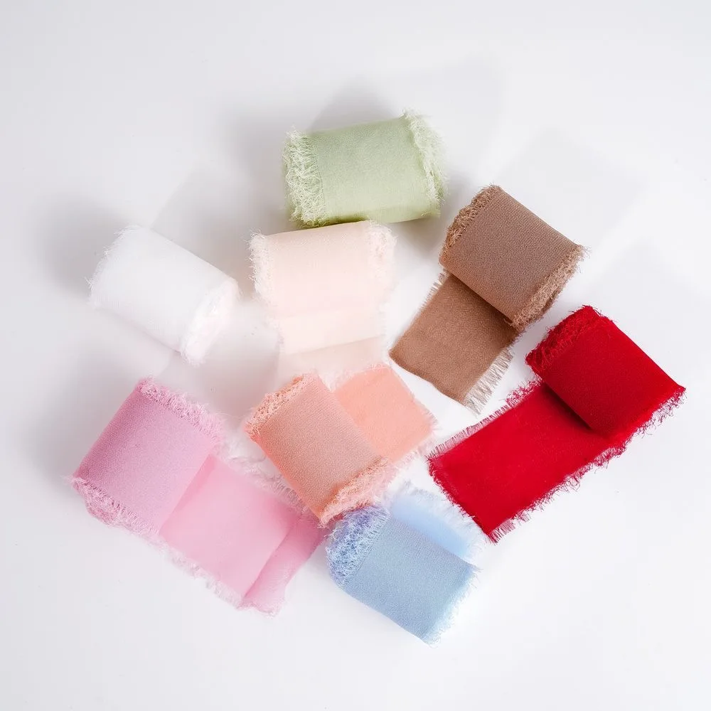 5m/Rolle 4cm Satin-Chiffon-Seidenband mit ausgefransten Kanten für DIY-Bastelarbeiten, Geschenkverpackungen, Hochzeitseinladungen, handgemachte Weihnachtsdekoration – Detail 6