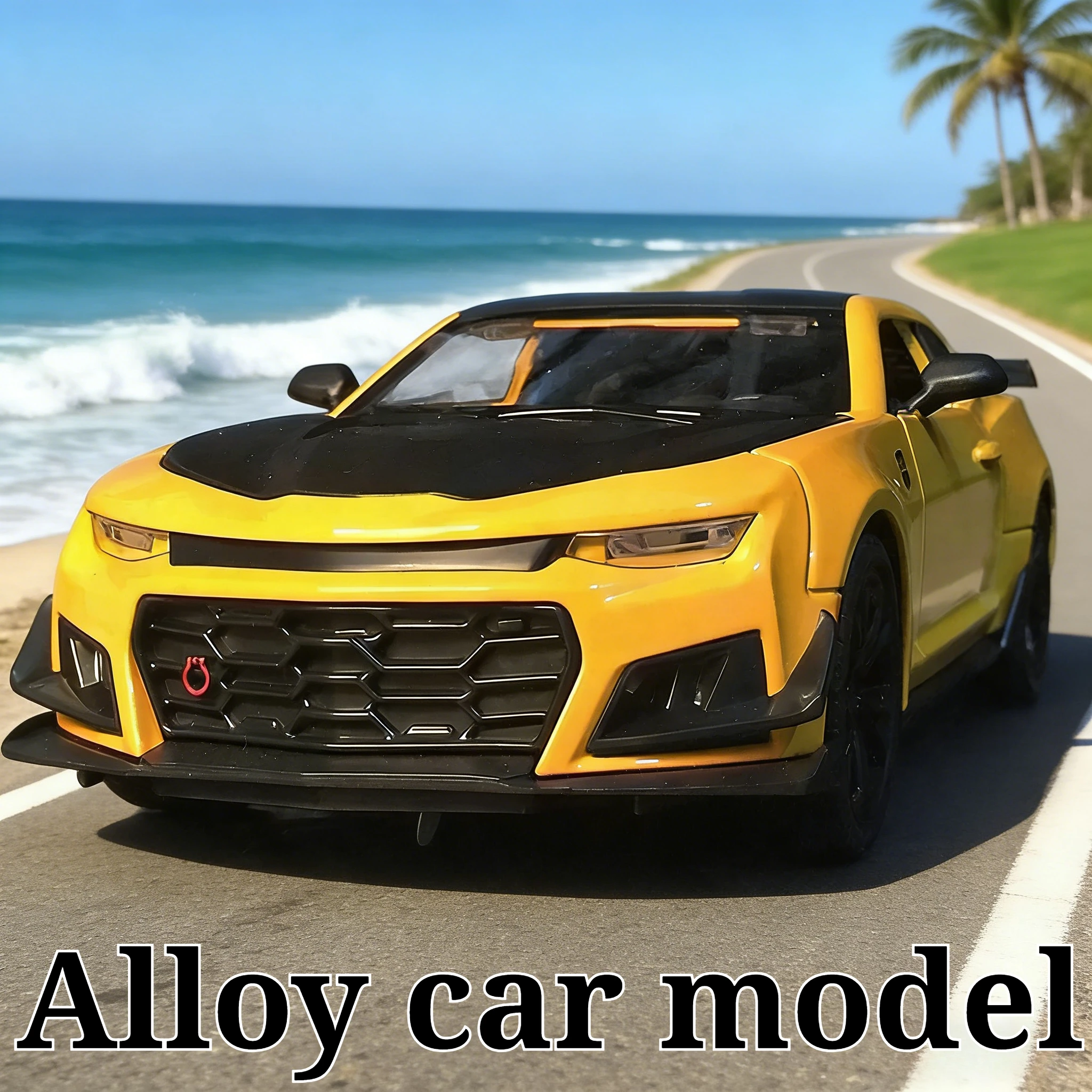 Voor 1:24 simulatie Chevrolet Camaro legering sportwagen model Bumblebee spuitgieten auto geluid en licht trek kinderspeelgoed