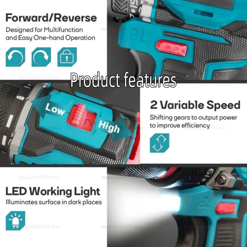 สว่านไขควงไร้สายแบบไร้แปรงถ่าน 10 มม. 2 สปีด แรงกระแทกสูง สำหรับแบตเตอรี่ 18V เหมาะสำหรับงาน DIY ในบ้านและงานก่อสร้างหนัก