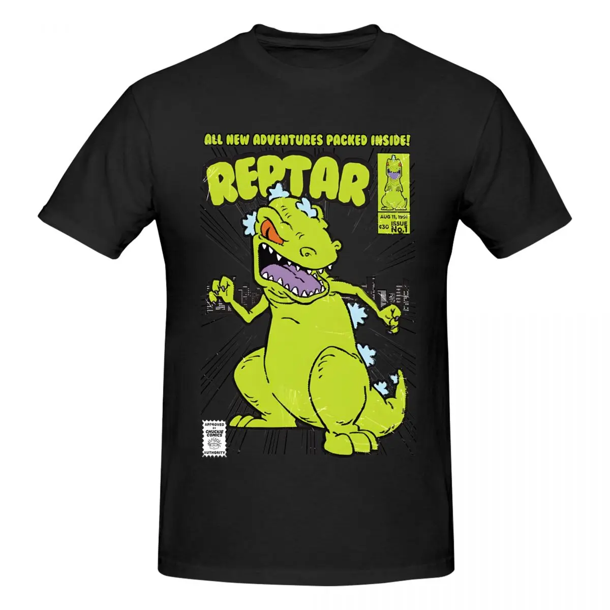 Reptar Comic Book Men\'s T Shirt Rugrat Novelty Tee Shirt Short Sleeve Round Neck T-Shirts Cotton Summer Clothes