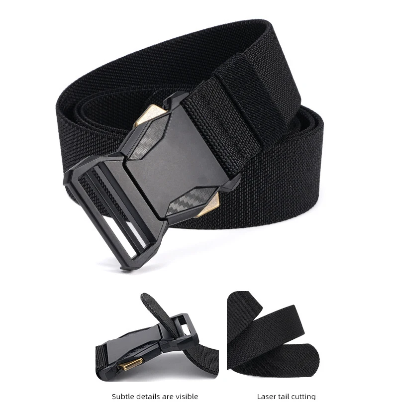 Neuer Automatik-Schnallengürtel aus Canvas, taktischer Gürtel mit Schnellverschluss, Arbeitskleidung, Freizeit, Outdoor, Militär, Trainingshose, schwarzer Gürtel für Herren – Detail 10