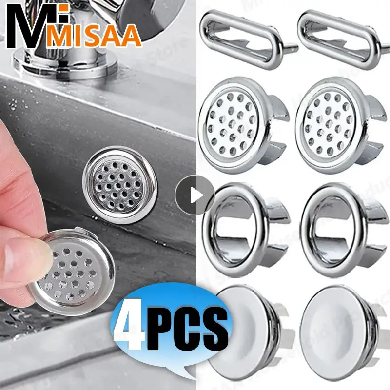 1/4Pcs Sink Hole Overflow Cover Basin Trim Bath Sink Holes Drain Cap Replacement Bathroom Wash Basin Hollow Overflow Rings Plug