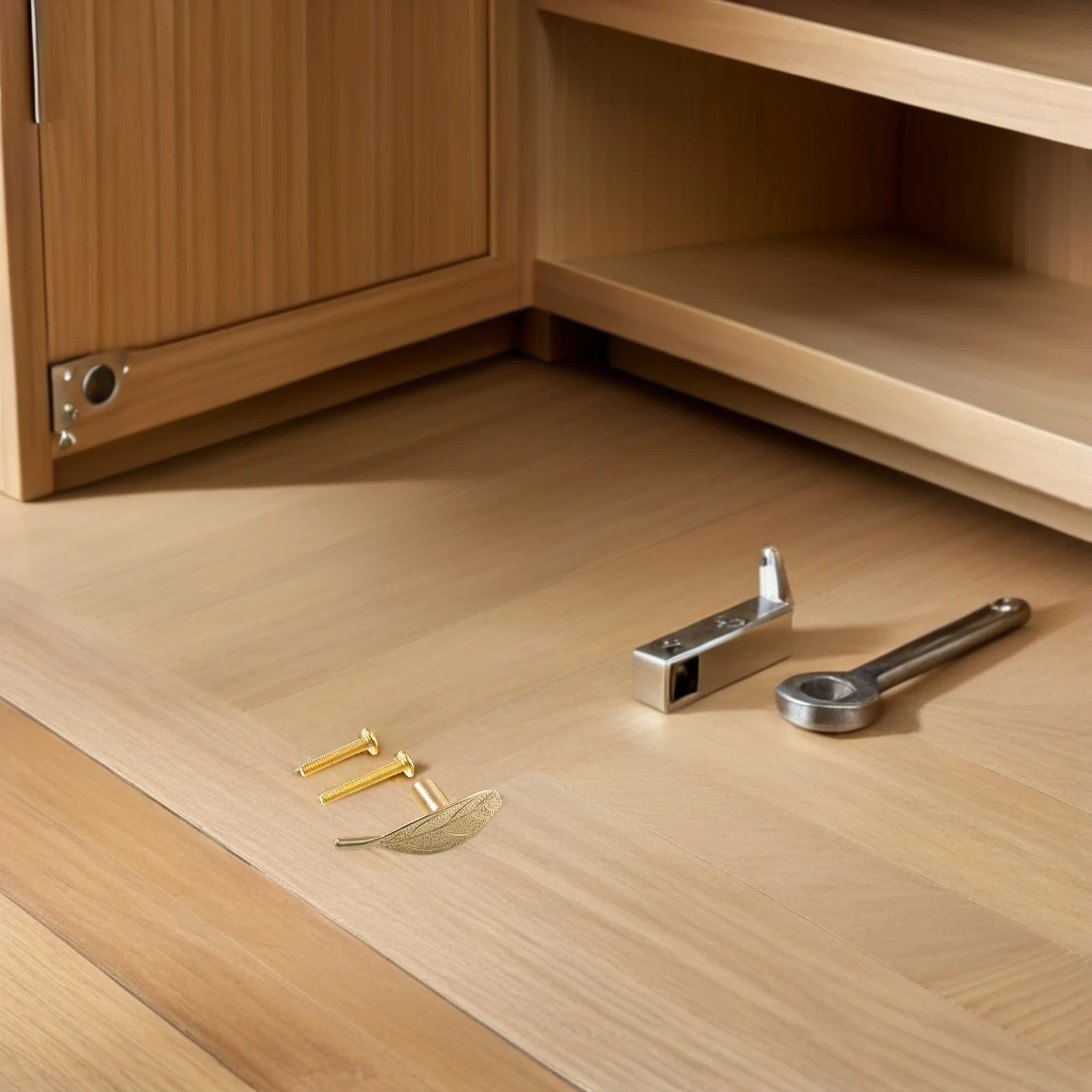 

Golden Solid Brass Leaf Cabinet Pulls - Single Hole Drawer Knobs for Cupboard Wardrobe Rustic Modern Hardware Farmhouse Style