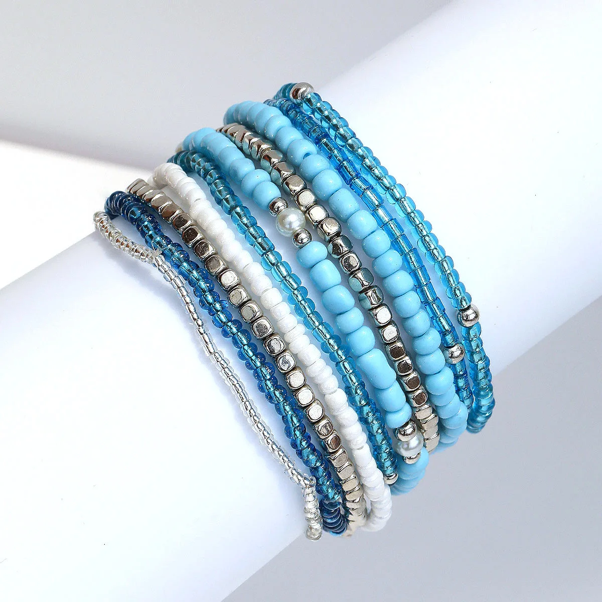 10 Pcs of Sea Breeze Stacked Bracelet Handmade Women Elastic Beaded Bracelet Set