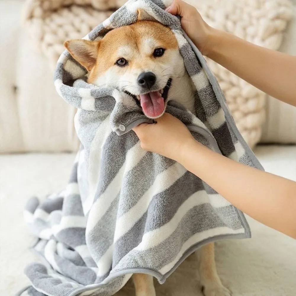 سوبر ماصة المرجان المخملية منشفة سريعة الجافة لينة مخطط الكلب البشكير سميكة مع حزام البطن قابل للتعديل منشفة الكلب #2